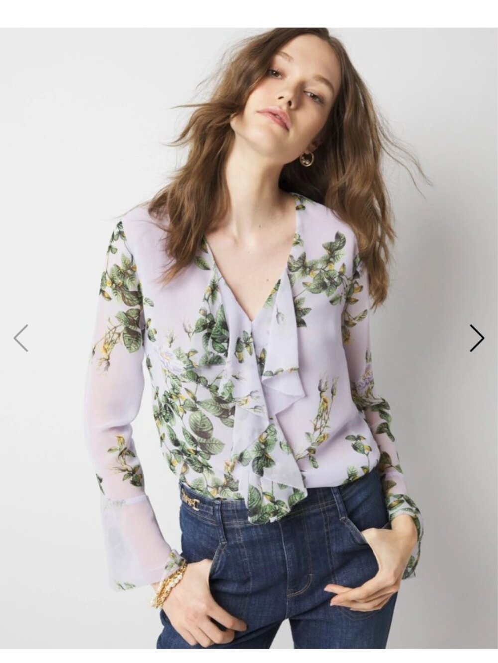 White House Black Market Floral Ruffle Blouse